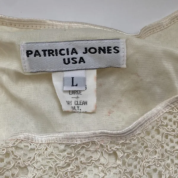 Vintage Patricia Jones cream woven boho cream bodysuit, size large - Image 3