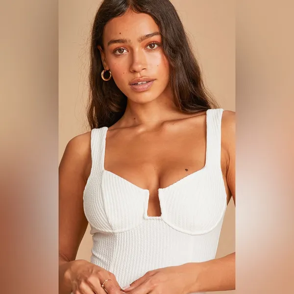 ASTR The Label White Ribbed Bustier Bodysuit Size XL - Image 3