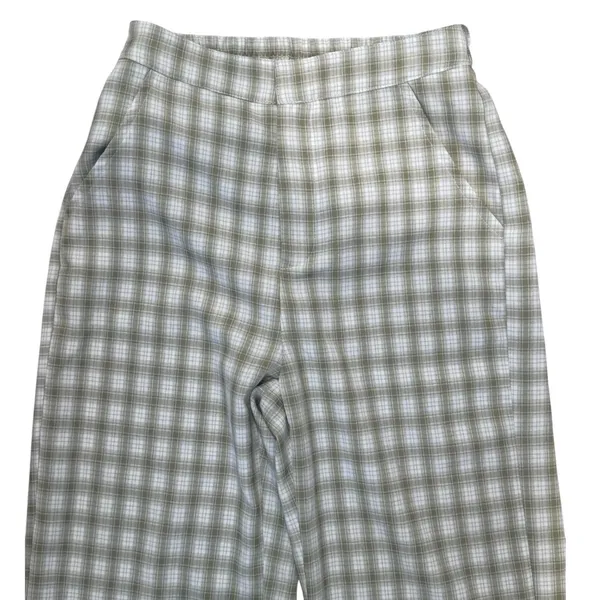 Princess Polly Plaid Wide Leg Pants Sage Green White High Waisted Side Slit Sz 2 - Image 4