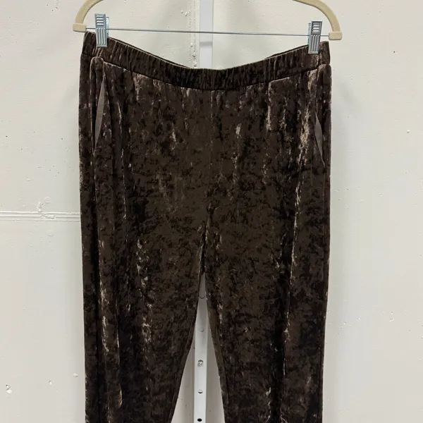 Anthropologie En Saison Madeleine Velvet Straight Leg Pants XL Brown Relaxed Fit - Image 4