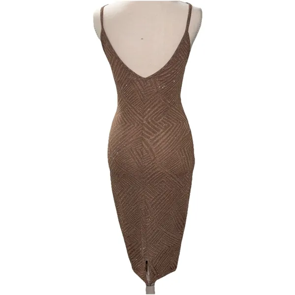 Privy Gold Mesh Padded Sequin Bodycon Keyhole Dress Party Cocktail Sleeveless XS - Image 3