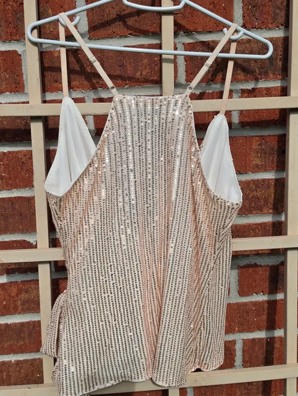 Grace Karin Rose Gold sequin Camisole Wrap top with Tie Side Small - Image 6