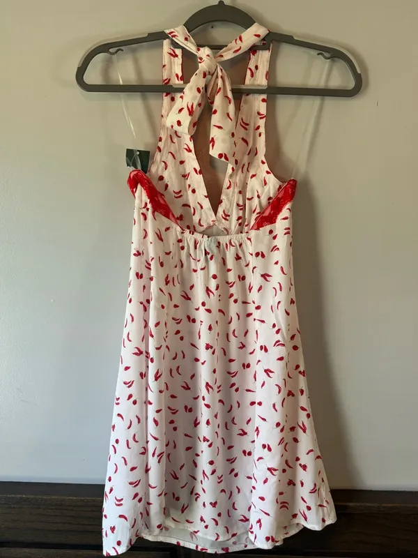 wild fable White Dress with Red Lace Trim and Red Pepper Print smal NWT - Image 2