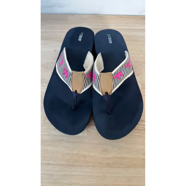 J.Crew Navy Pink Lobster Striped Platform Flip Flop Sandals Women - Image 2
