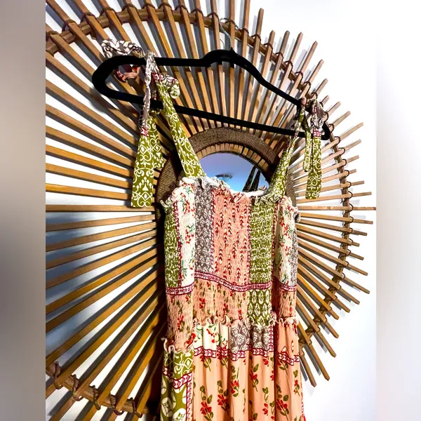 Abel the Label Bohemian Multicolor Patchwork Smocked Maxi Dress with Tie Straps - Image 14