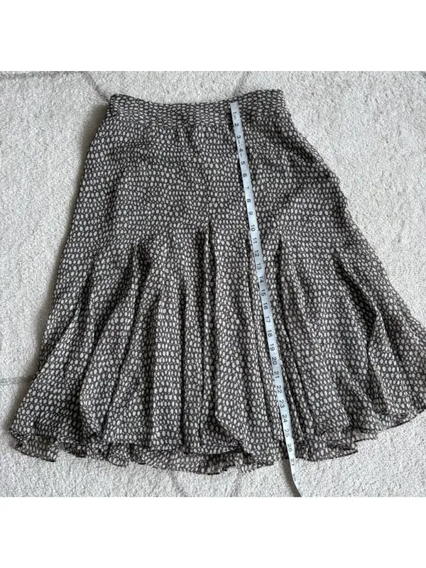 Charter Club Brown Cream Printed Pleated Midi 100% Silk Skirt Lined Flowy Sz 6 - Image 3