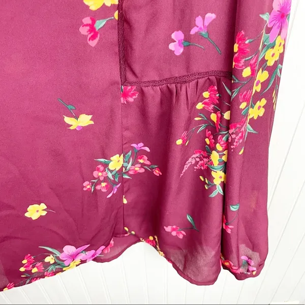 Old Navy Women's Burgundy Maroon Floral Tunic Top Flowy Blouse Size Large - Image 6