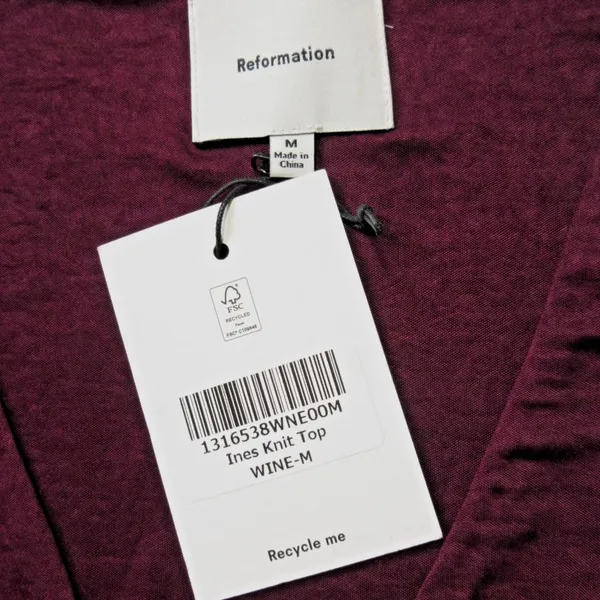 NWT Reformation Ines Knit Top in Wine V-neck Long Sleeve Ruched Blouse M - Image 3
