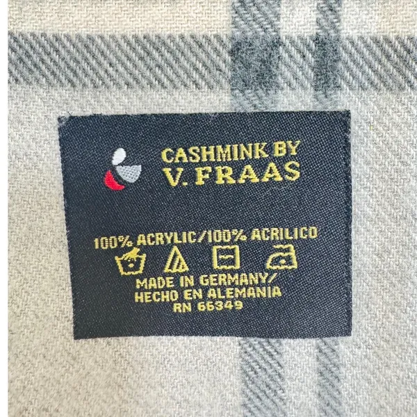 V Fraas Cashmink‎ Plaid Scarf Beige Black White Fringe Made in Germany - Image 2