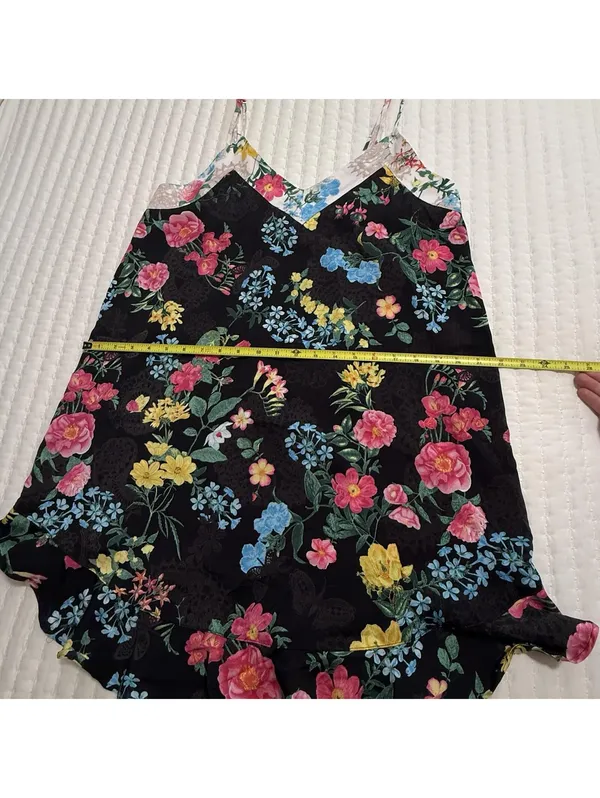 Betsey Johnson Chemise Slip Nightie L Large Black Multi Color Floral Ruffle Hem - Image 8