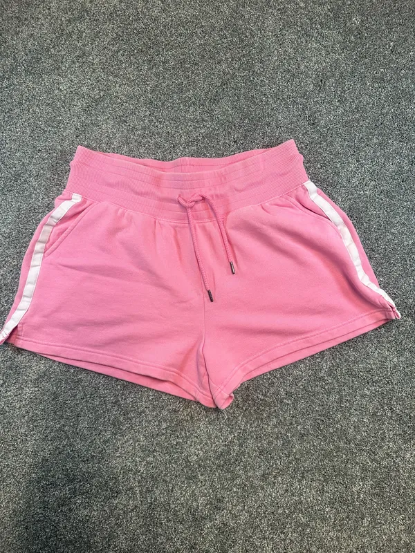 Yogalicious Pink Terry Loop Athletic Shorts with White Side Stripes, Large - Image 2
