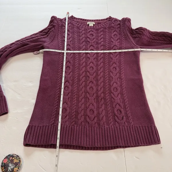 LL Bean Purple Double L Mixed Cable Cotton Crew Neck Pullover Sweater Size XS - Image 7