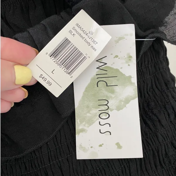Wild Moss Womens Smocked Body‎ Mini Dress Black Floral Embroidered Ruffle L NWT - Image 4