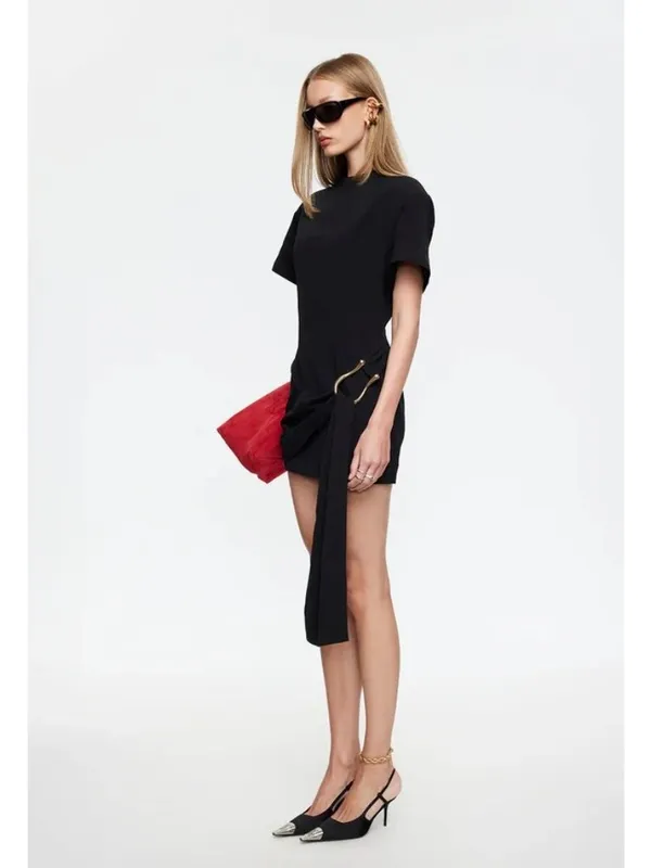 Lioness Martini Mini Dress in Onyx Medium New Womens Tailored Shirtdress - Image 12