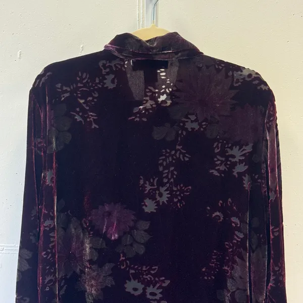 Vintage Carol Anderson California Burnout Velvet Floral Blouse Top Burgundy Lg - Image 5