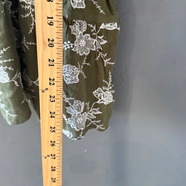 Olive Green Floral Embroidered Peplum Babydoll Top‎ Short Sleeve Boho Peasant - Image 6