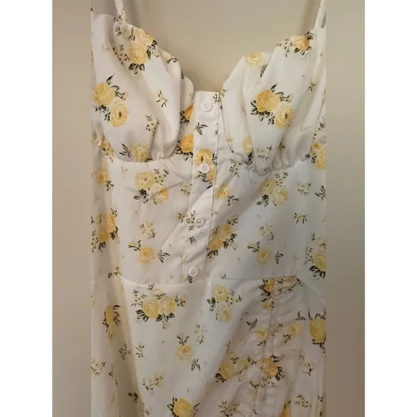 Shein White Yellow Spaghetti Strap Slit Midi Dress Size XS - Image 4