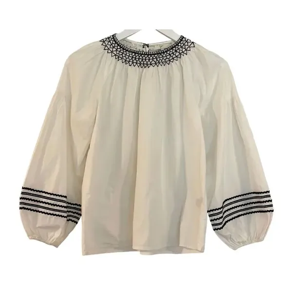 Joie cotton peplum ric rac embroidered puff sleeve blouse xs - Image 2