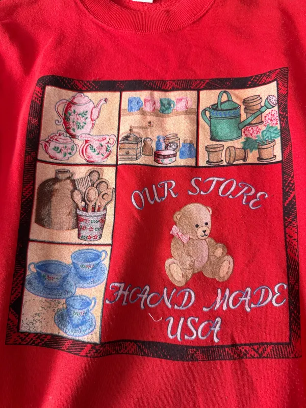 Vintage Retro Handmade in the USA Teddy Bear Coquette Girl Crewneck Sweatshirt - Image 2