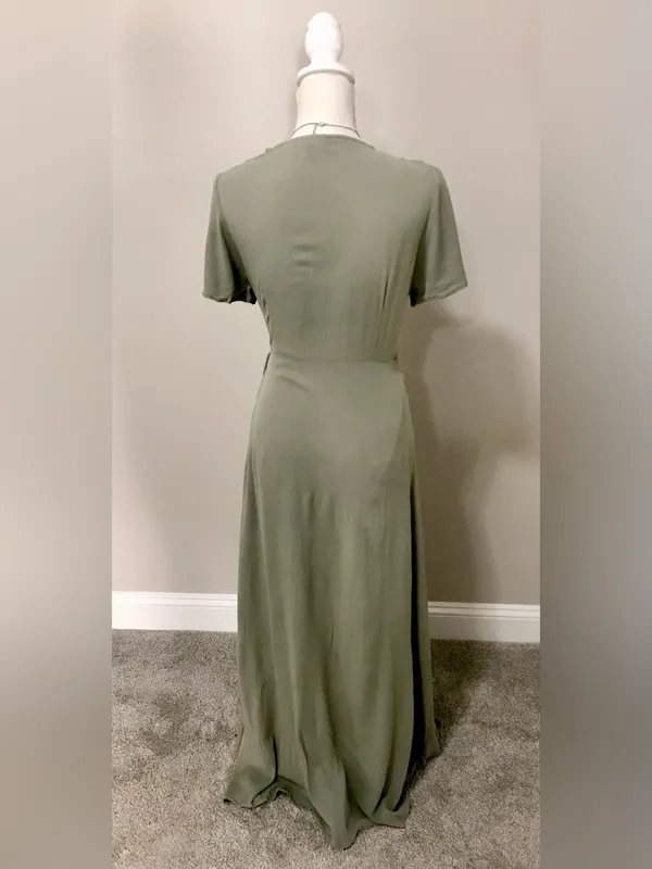 Lulus Much Obliged Washed Olive Green Wrap Maxi Dress - Image 8