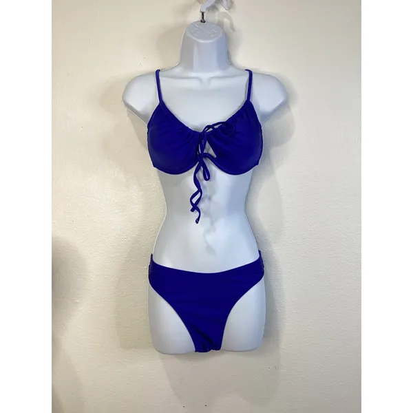 Zaful Royal Blue Tie underwire Front Ruched Bikini Set‎ High Leg 2pcs M Swimsuit - Image 3