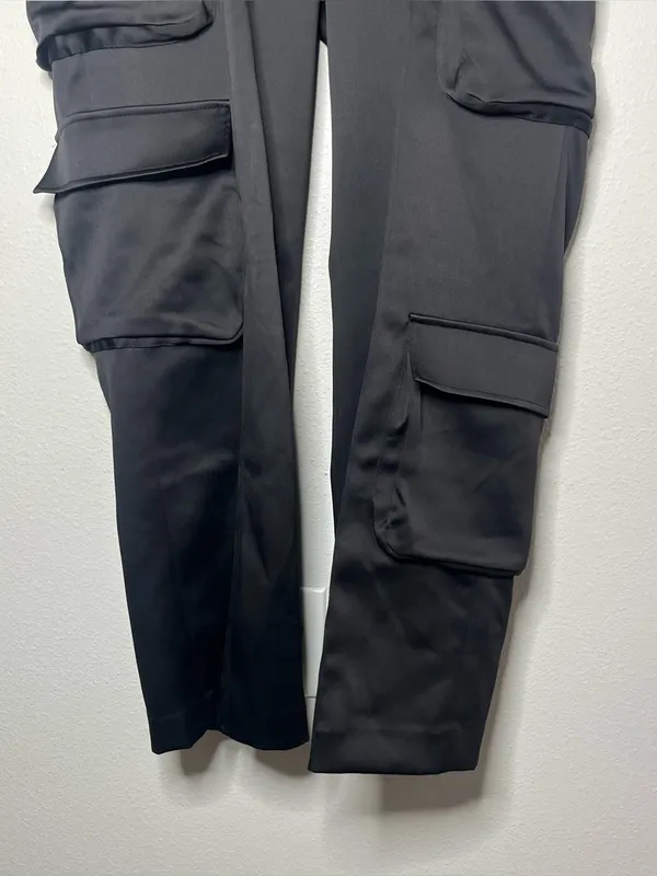 House of CB Black Satin Cargo Daria Straight Leg Trouser Pants Size Large Tall - Image 6