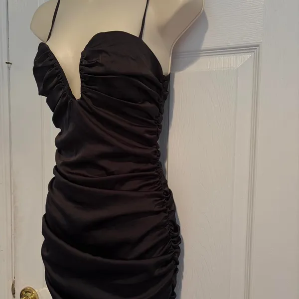 Oh Polly Black Ruched Bodycon Mini Dress NWT UK 8 US 4 Date Night Club Goth - Image 2