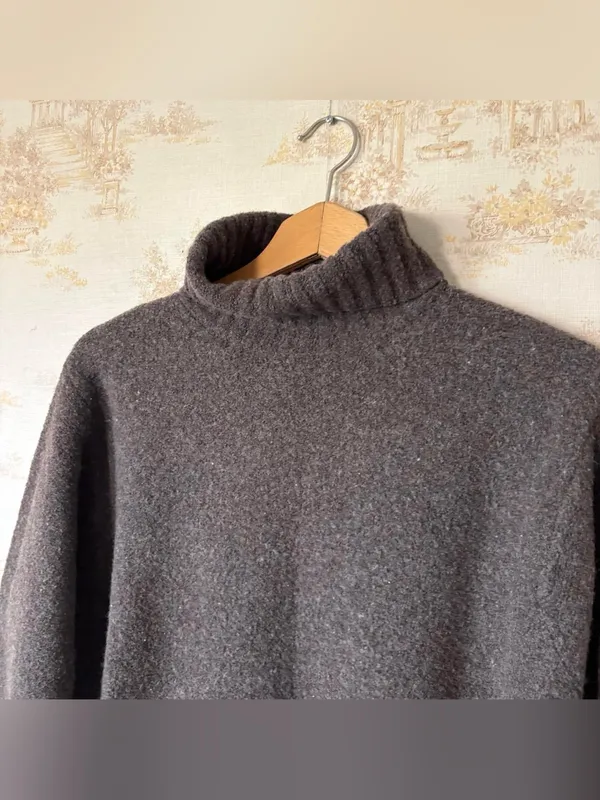 Vintage 90s Eddie Bauer Gray Merino Wool Turtleneck Sweater M - Image 5