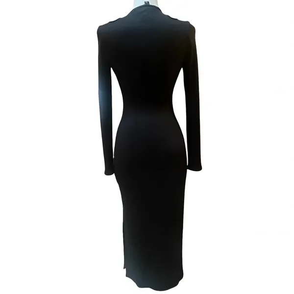 WHBM FORME Black Rib Midi Bodycon Cutout Cocktail Dress sz LRG LBD nwot - Image 4