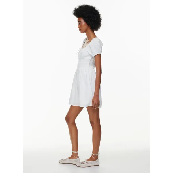 Aritzia Sundays‎ Best The Kay Dress White Mini Puff Sleeve Smocking Size S - Image 4