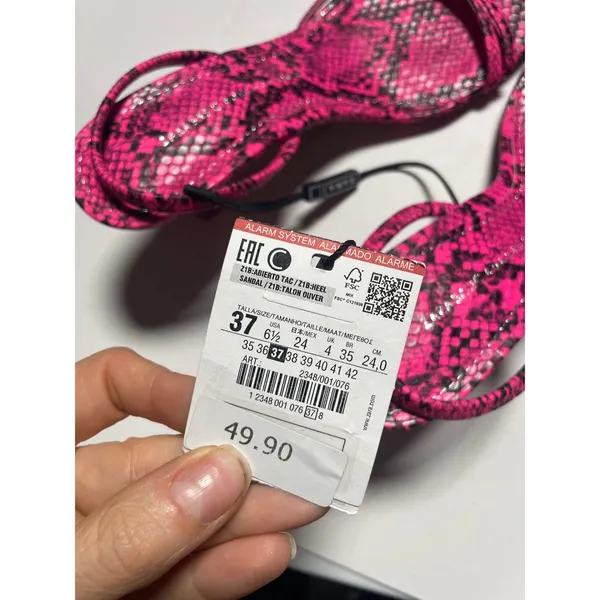 Zara Heeled Sandals Women 6.5 Pink Snakeskin‎ Strappy Kitten Heel Party Chic - Image 5