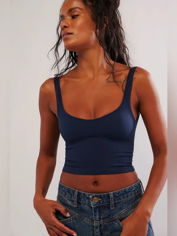 Free People Intimately Meg Seamless Crop Top Navy XS/S NWT Sold Out Online - Image 2