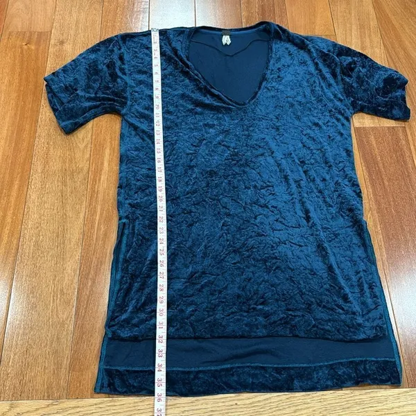 Free People Tunic Dress Womens Teal Crushed Velvet V-Neck High‎ Low XS - Image 12