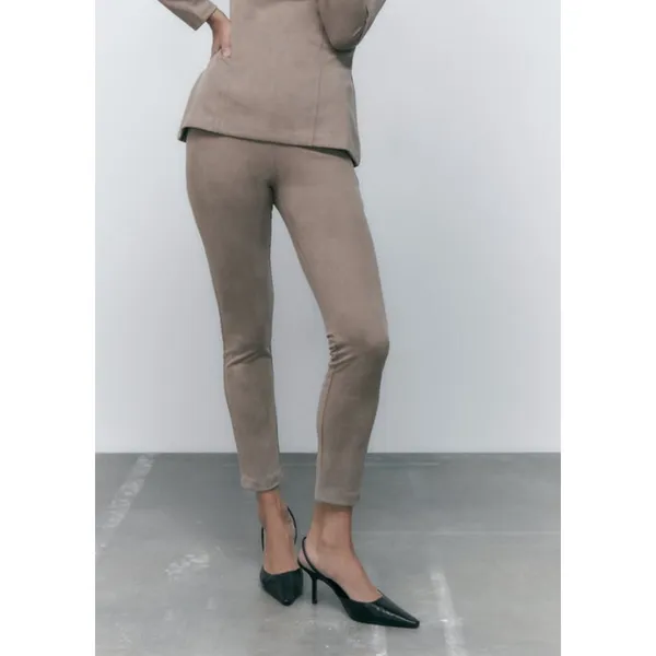 Zara Womens Faux Suede Ankle Legging Pants Size M Office Career‎ Neutral Basic - Image 3