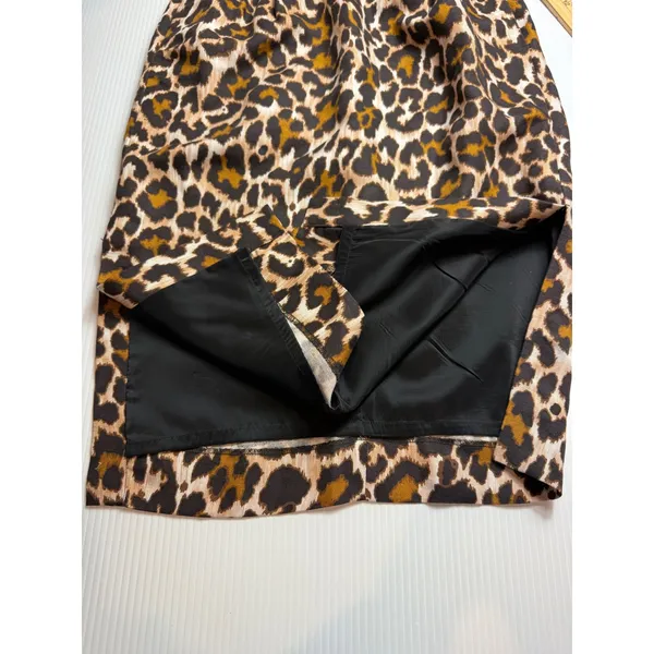 J. Crew Leopard Print Midi‎ Skirt Women Size 2 Linen Blend Lined - Image 4