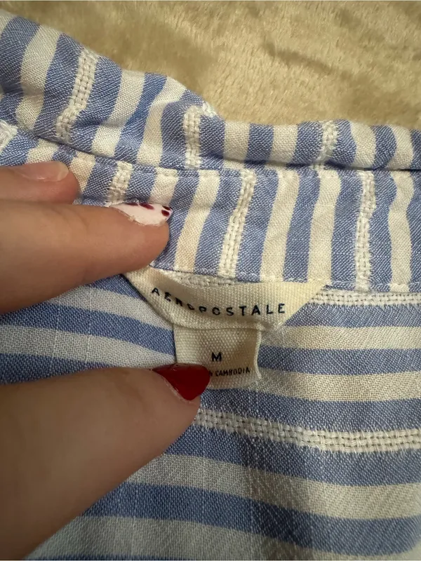Aeropostale | Light Blue and White Striped Button-Front Womens Top | Size M - Image 3