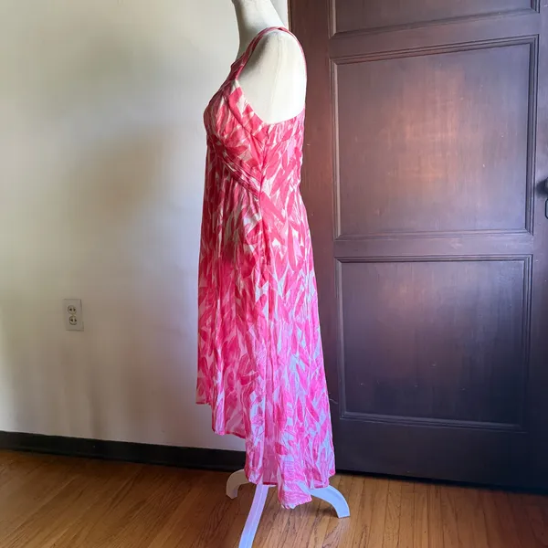 POSTMARK | Anthropologie Pink and white Cotton Midi Cross back High-Low Dress 2 - Image 3