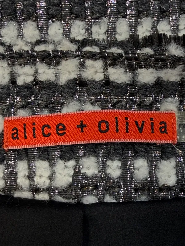 Alice + Olivia Luci Black Gray White Silver Metallic Tweed Jacket Blazer Large - Image 7