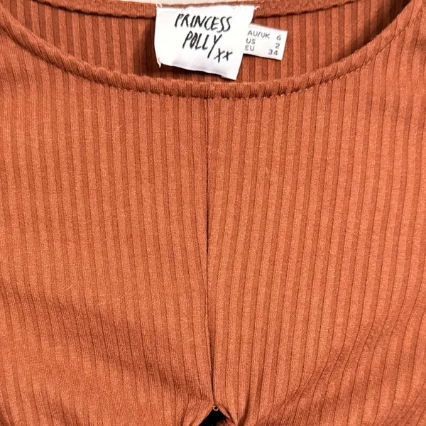 Princess Polly Ribbed Brown Twist Front Long Sleeve Crop Top Size US 2 - Image 2