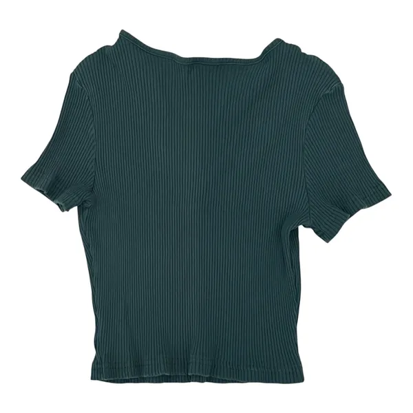 Shein Womens S Ribbed Crop Top Short Sleeve Green V-Neck Stretch - Image 2