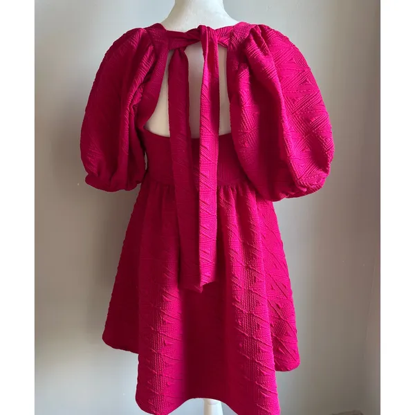 Free People Babydoll Preppy Barbie Hot Pink Mini Dress Peplum Size Small - Image 4