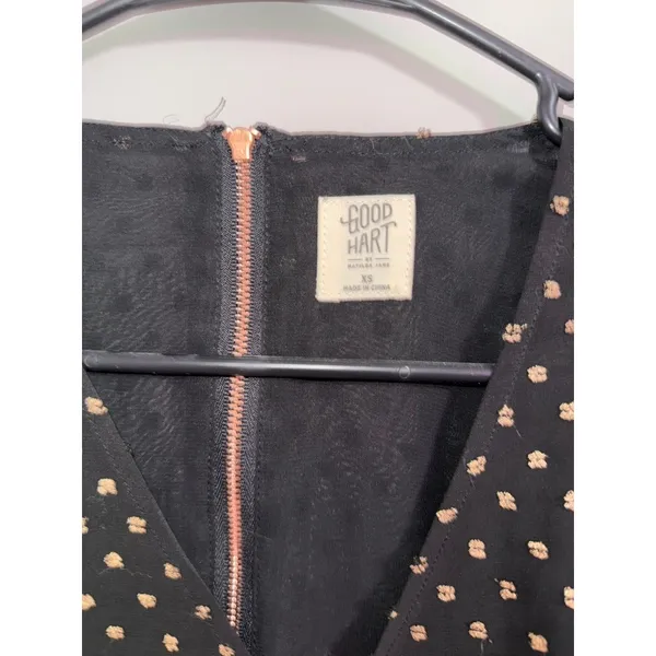 GOOD HART Matilda Jane Black‎ Gold Polka Dot Flutter Sleeve V Neck Dress XS - Image 3
