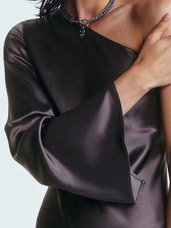 & Other Stories savoir Satin off shoulder Maxi Dress asymmetric 34 - Image 8