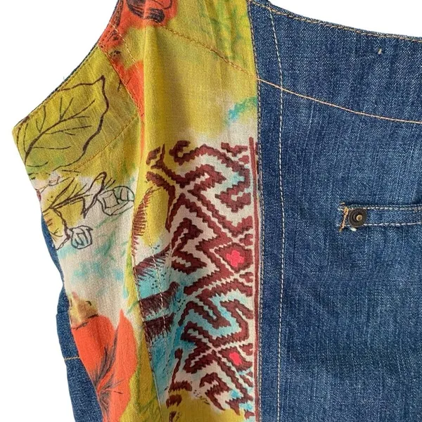 Aseesa Bohemian Festival Denim Jean Top Embellished Beaded Lace size large - Image 5