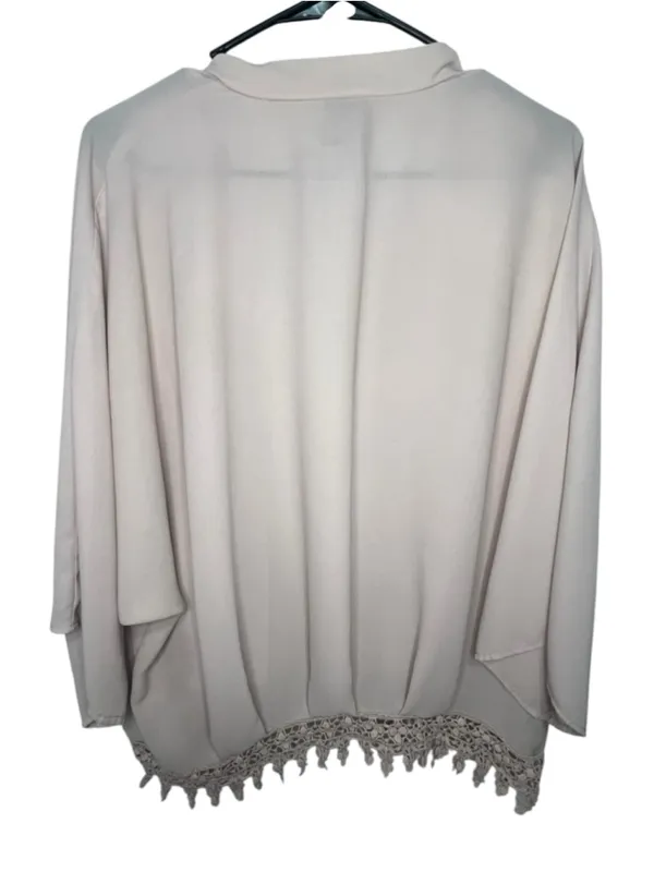 Daytrip Cream Boho Crochet Fringe Long Sleeve Open Front Kimono Cardigan - Image 4