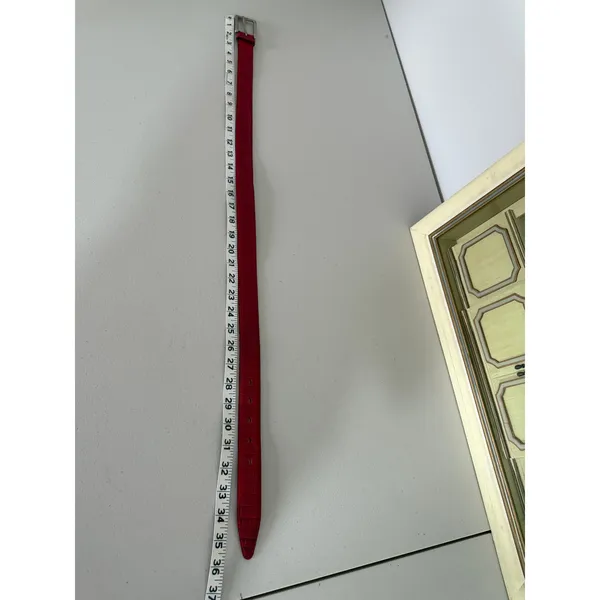 Banana Republic Women's Red Leather Crocodile Texture Silver Buckle Belt 30 Xmas - Image 2