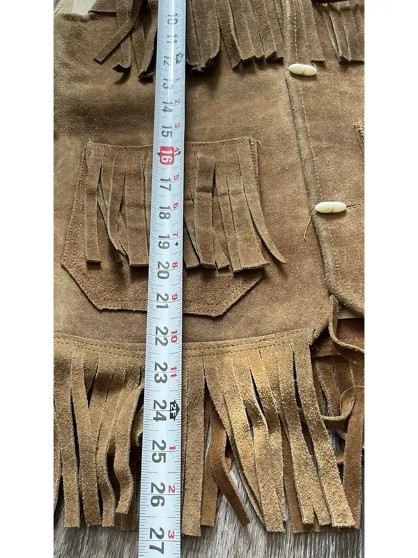 Vintage Brown Suede Leather western vest fringe Womens Sz M handmade in Mexico - Image 9