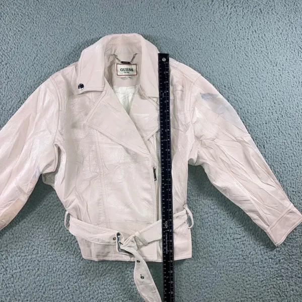 Guess‎ Moto Jacket Women S Pink Crinkled Faux Leather Belted Cropped Biker - Image 3