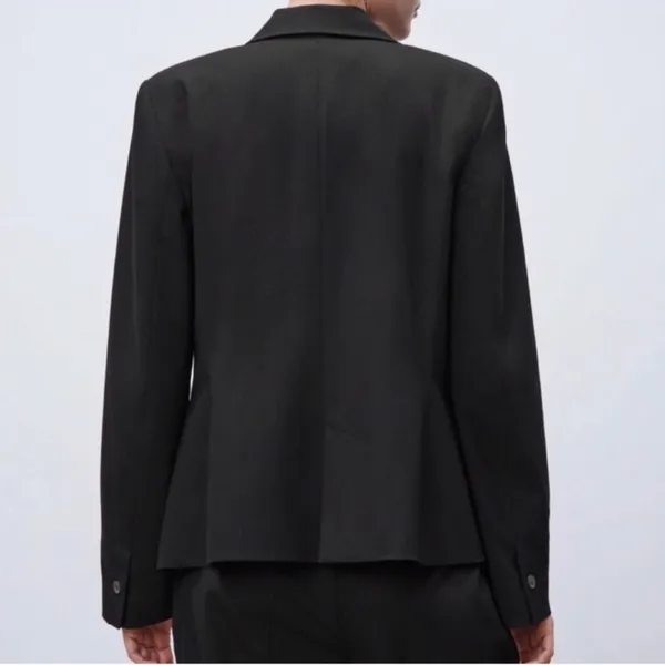 Zara Single Breasted Black Long Classic Fit Blazer Jacket Shoulder Pads Size 10 - Image 7