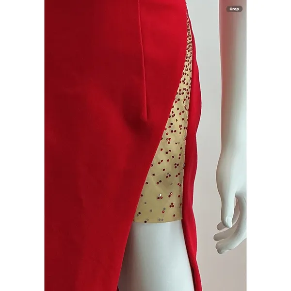 Sherri‎ Hill Red Strapless High Slit Rhinestone Mesh Formal Gown Dress Size 6 - Image 4